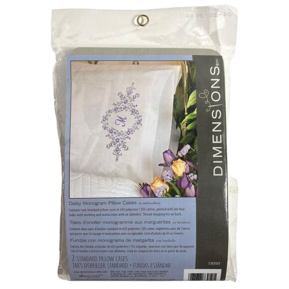 Dimensions Daisy Monogram 73050 2 Std Pillow Case 22K Gold 4 Needles 6 DMC Floss - Picture 1 of 11